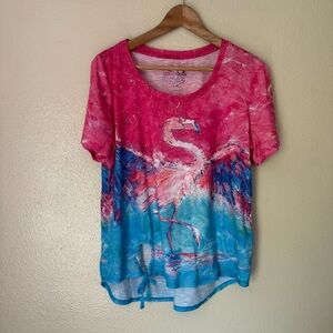 LEOMA LOVEGROVE Vibrant Flamingo Print Short Sleeve Top